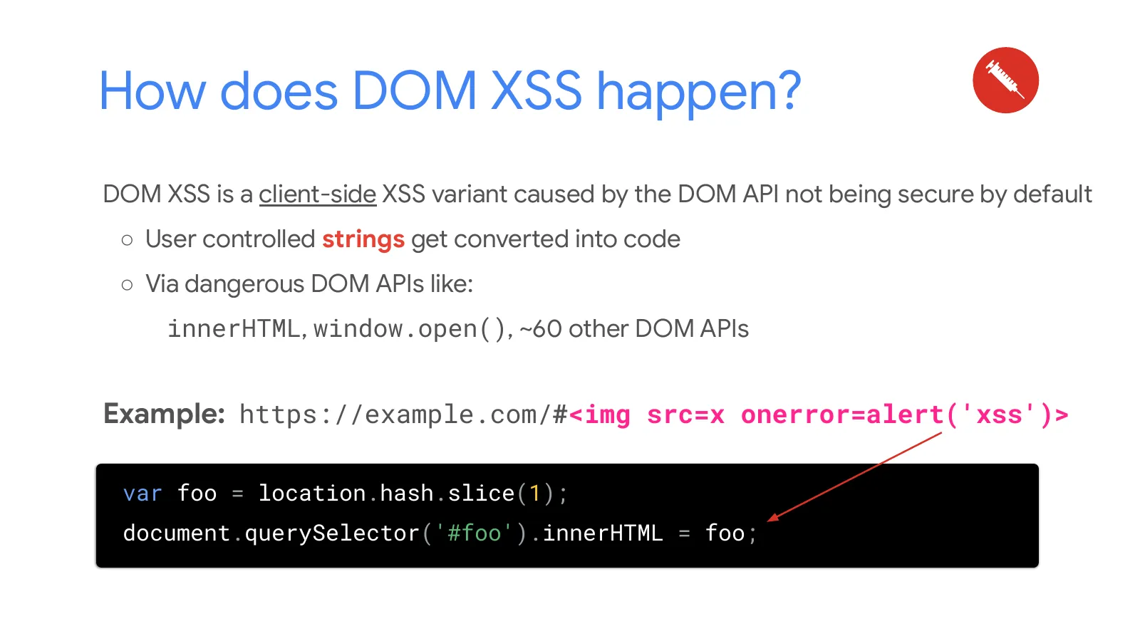 Slide 35: How does DOM XSS happen?